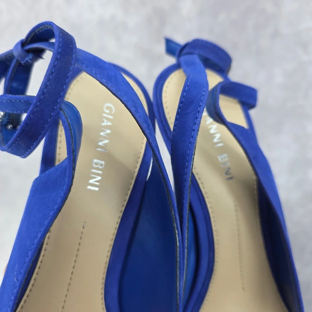 Gianni Bini Renatay Blue Suede Studded Pointed Toe Slingback Pumps Heels Sz 8.5M